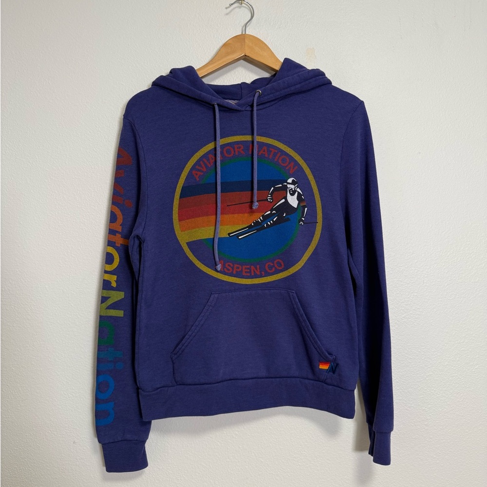 Aviator Nation Purple Hoodie with Rainbow Graphic
